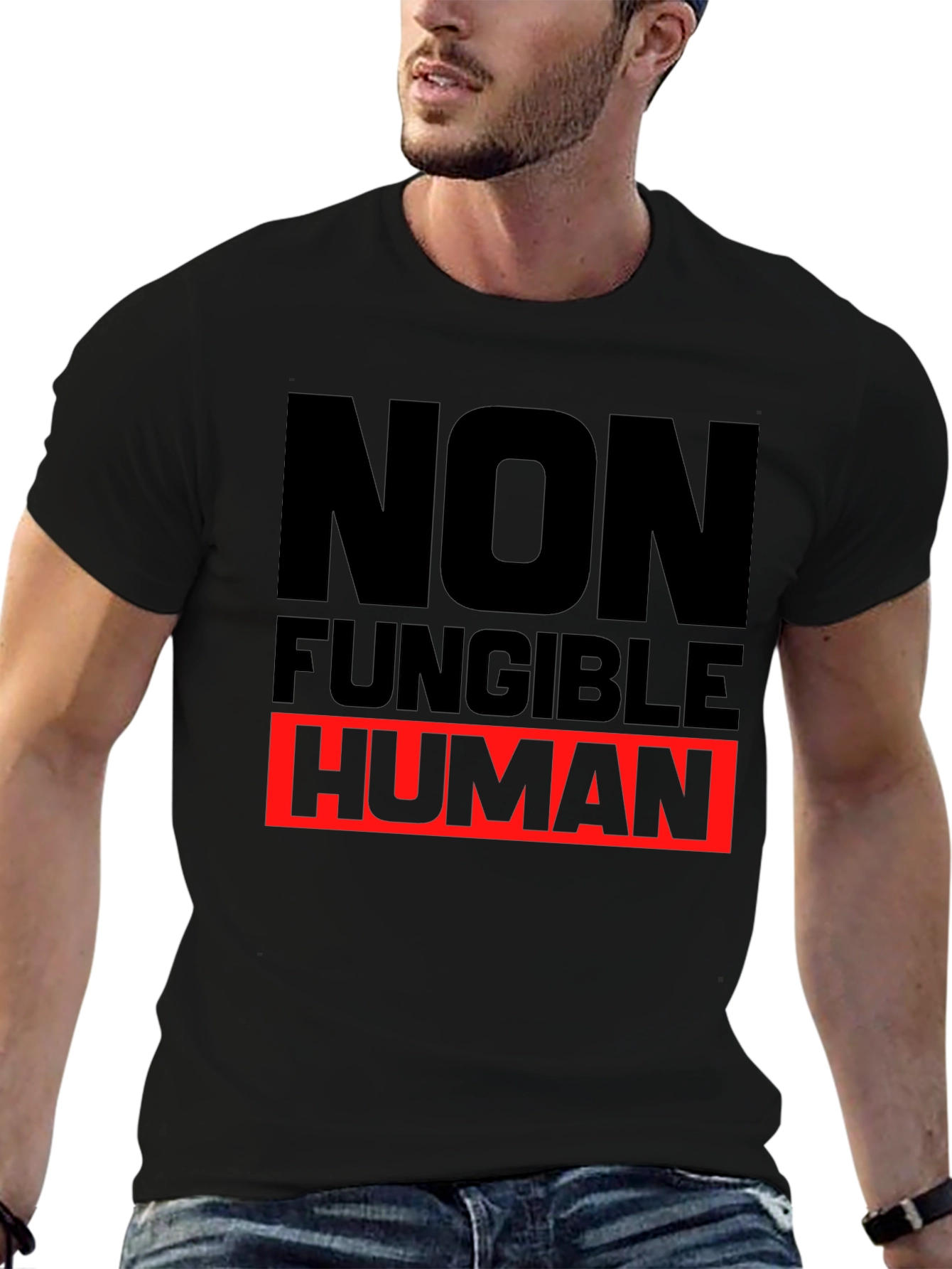 Non-Fungible Human Graphic Tee - Black Cotton T-Shirt