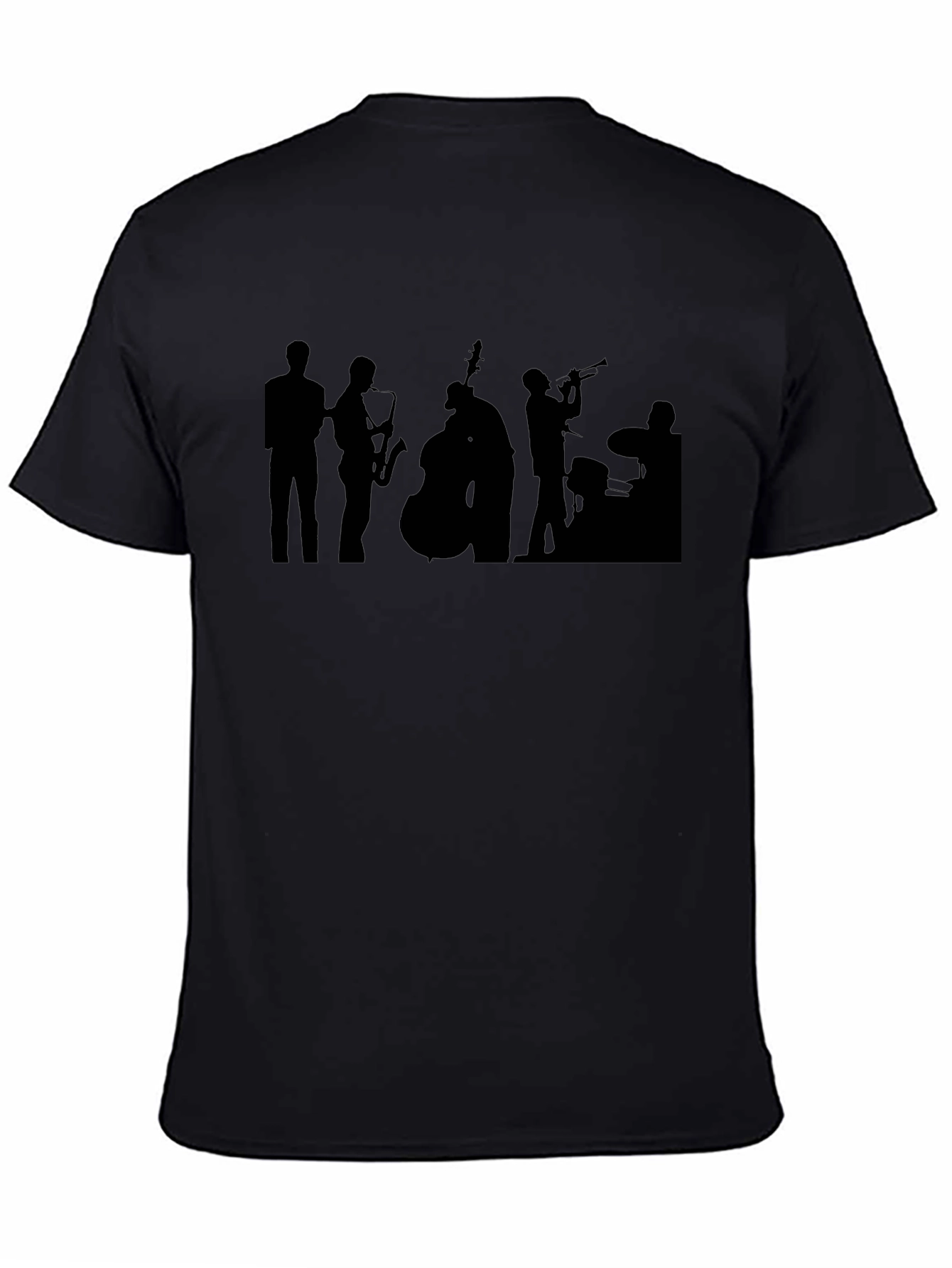 Jazz Band Silhouette Graphic Tee - Black Cotton