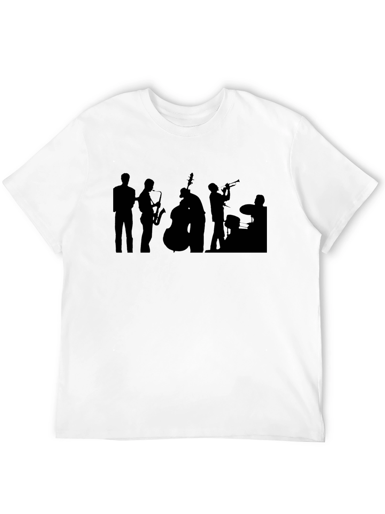 Jazz Band Silhouette Graphic Tee - Black Cotton