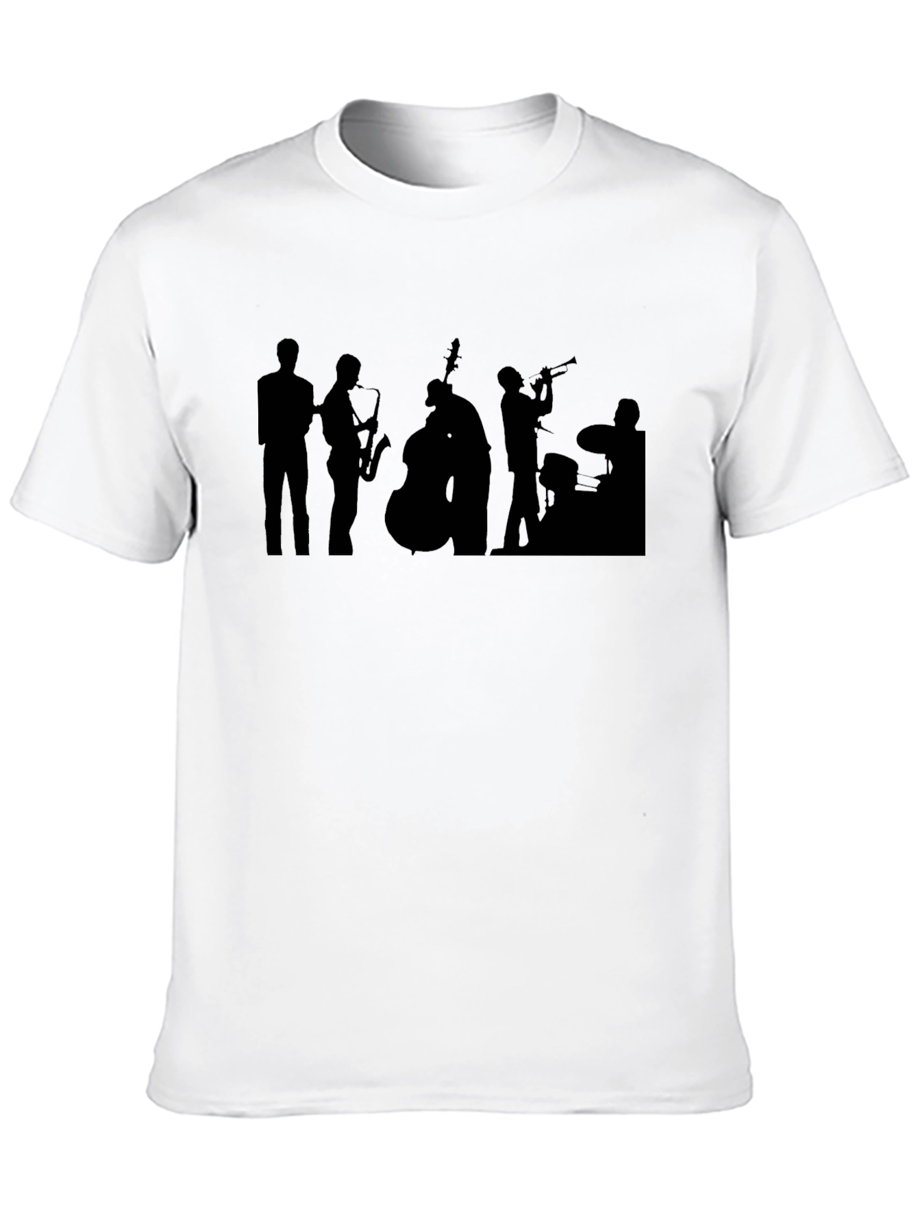 Jazz Band Silhouette Graphic Tee - Black Cotton