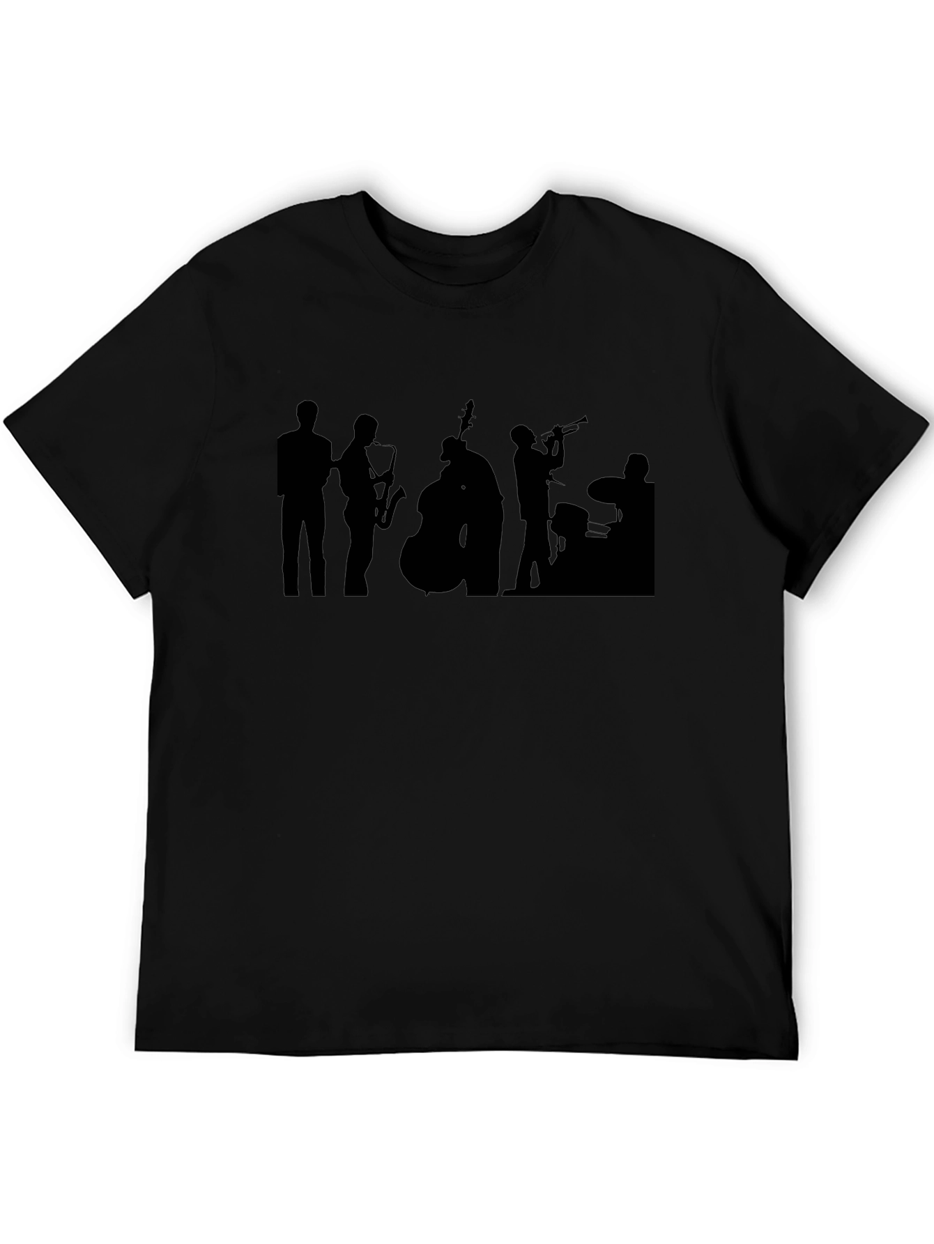 Jazz Band Silhouette Graphic Tee - Black Cotton