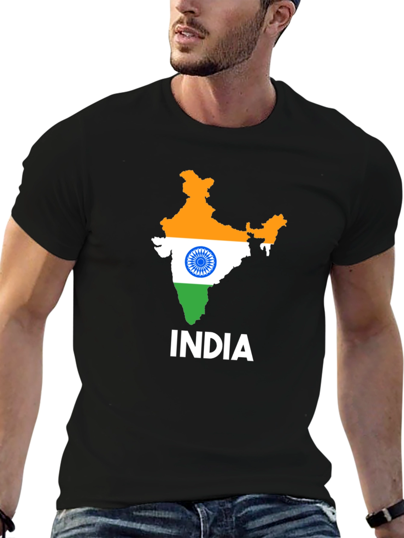 India Flag Map Graphic T-Shirt - Black