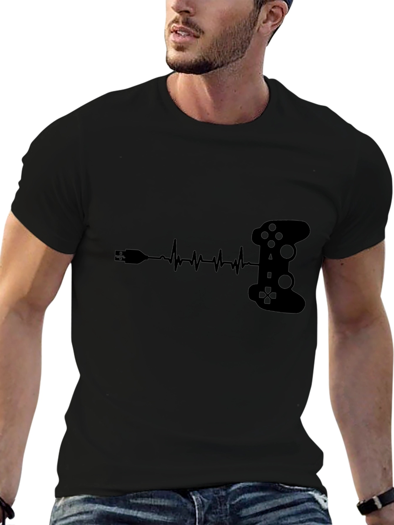 Gamer Heartbeat T-Shirt - Black Controller Design