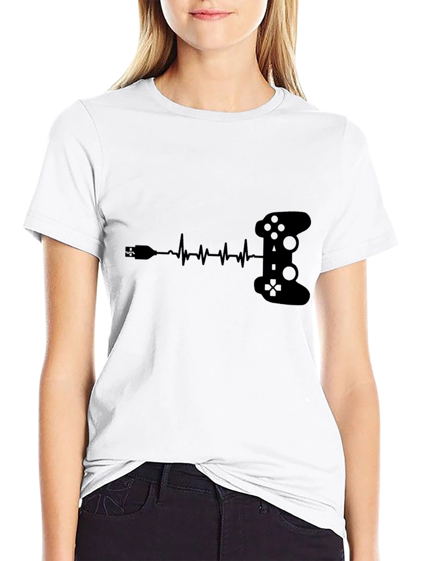 Gamer Heartbeat T-Shirt - Black Controller Design