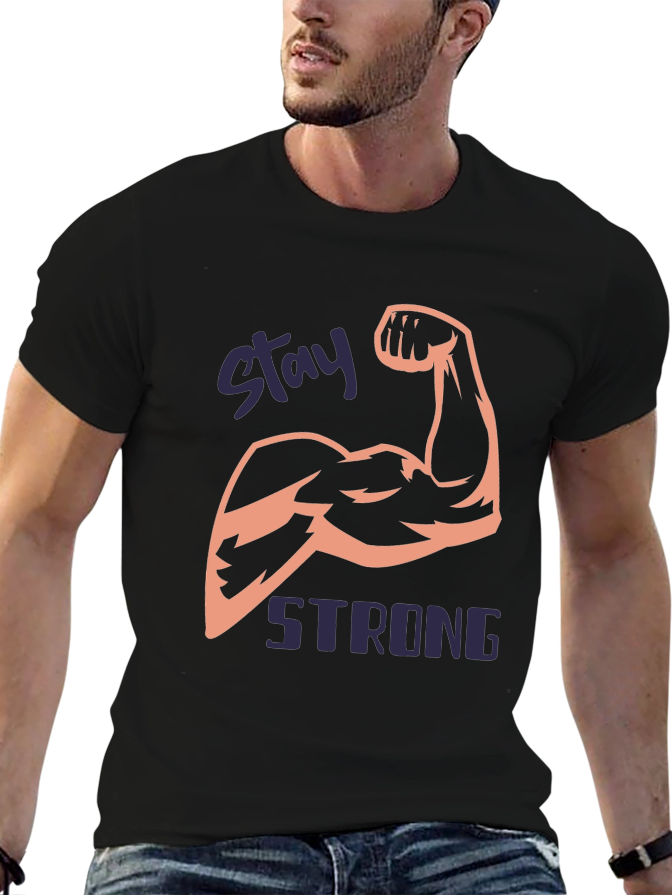Stay Strong Mens Black Graphic T-Shirt
