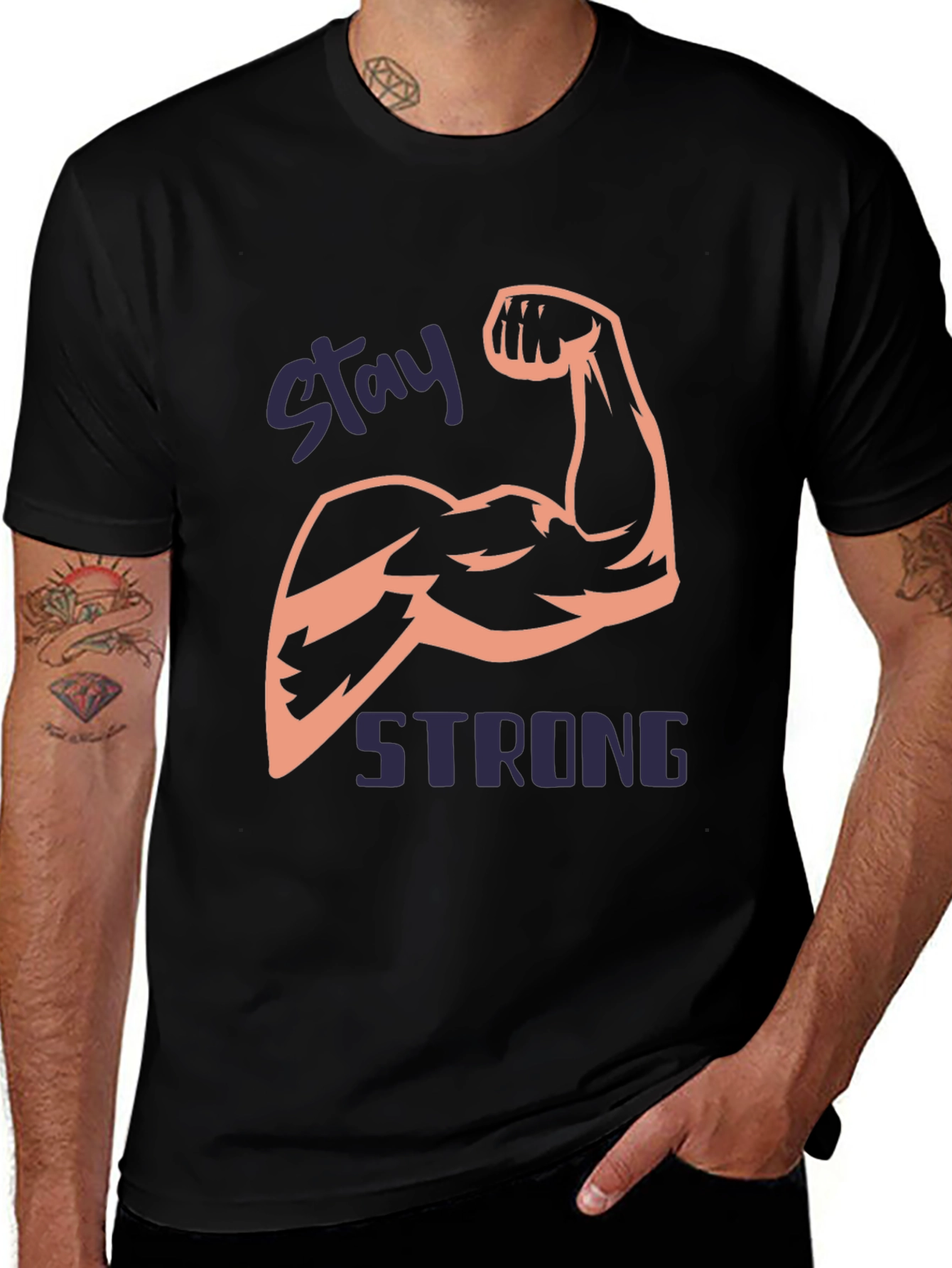 Stay Strong Mens Black Graphic T-Shirt