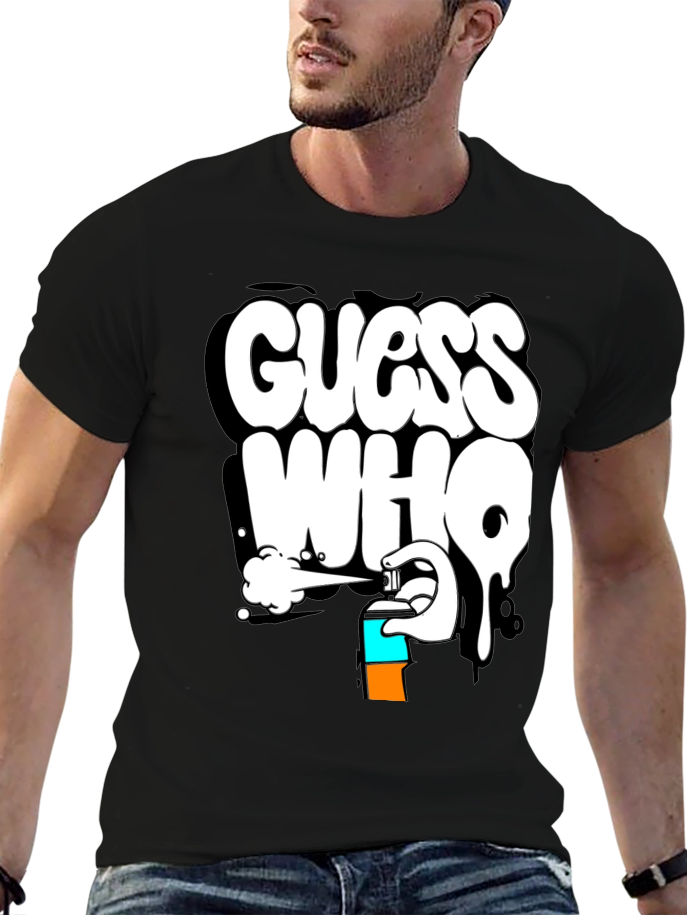 Guess Who Graffiti T-Shirt - Black Cotton Graphic Tee