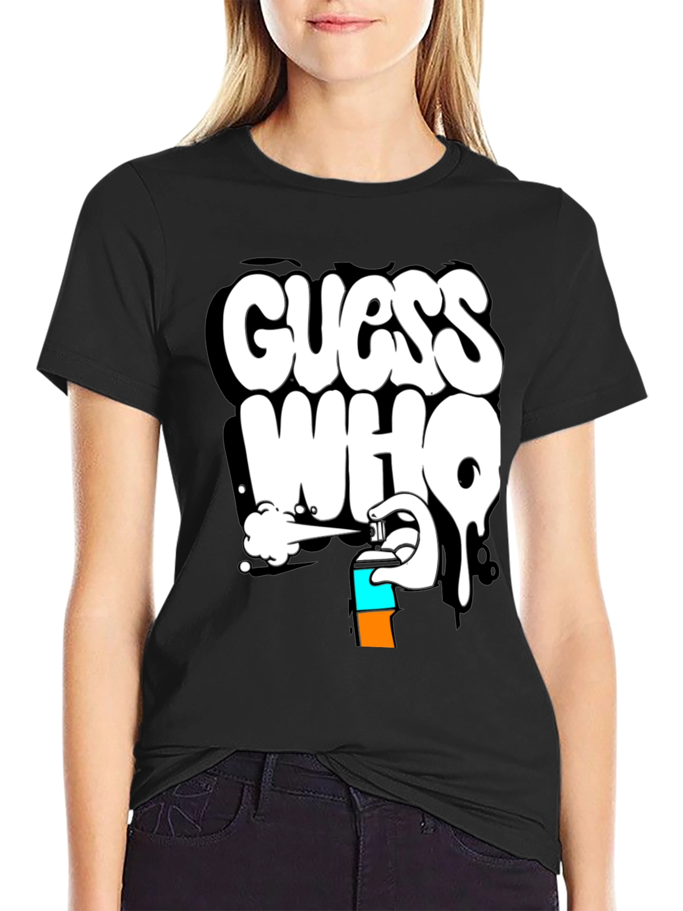Guess Who Graffiti T-Shirt - Black Cotton Graphic Tee