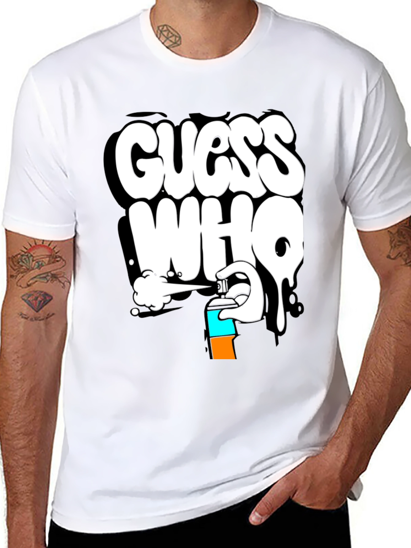 Guess Who Graffiti T-Shirt - Black Cotton Graphic Tee