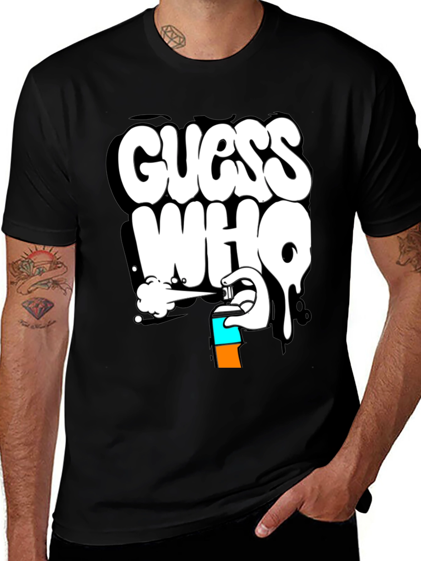 Guess Who Graffiti T-Shirt - Black Cotton Graphic Tee