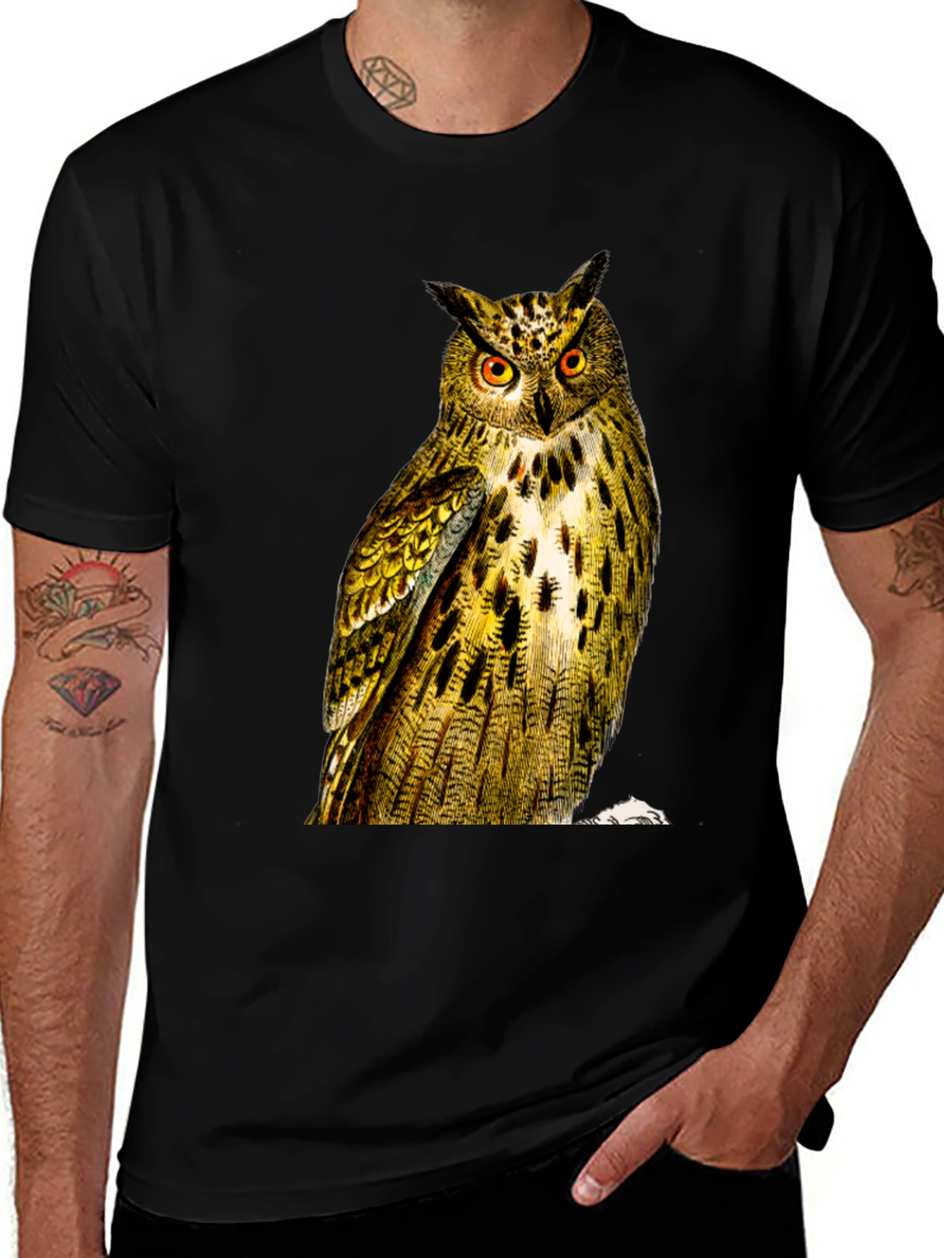 Owl Graphic Print Mens Black T-Shirt