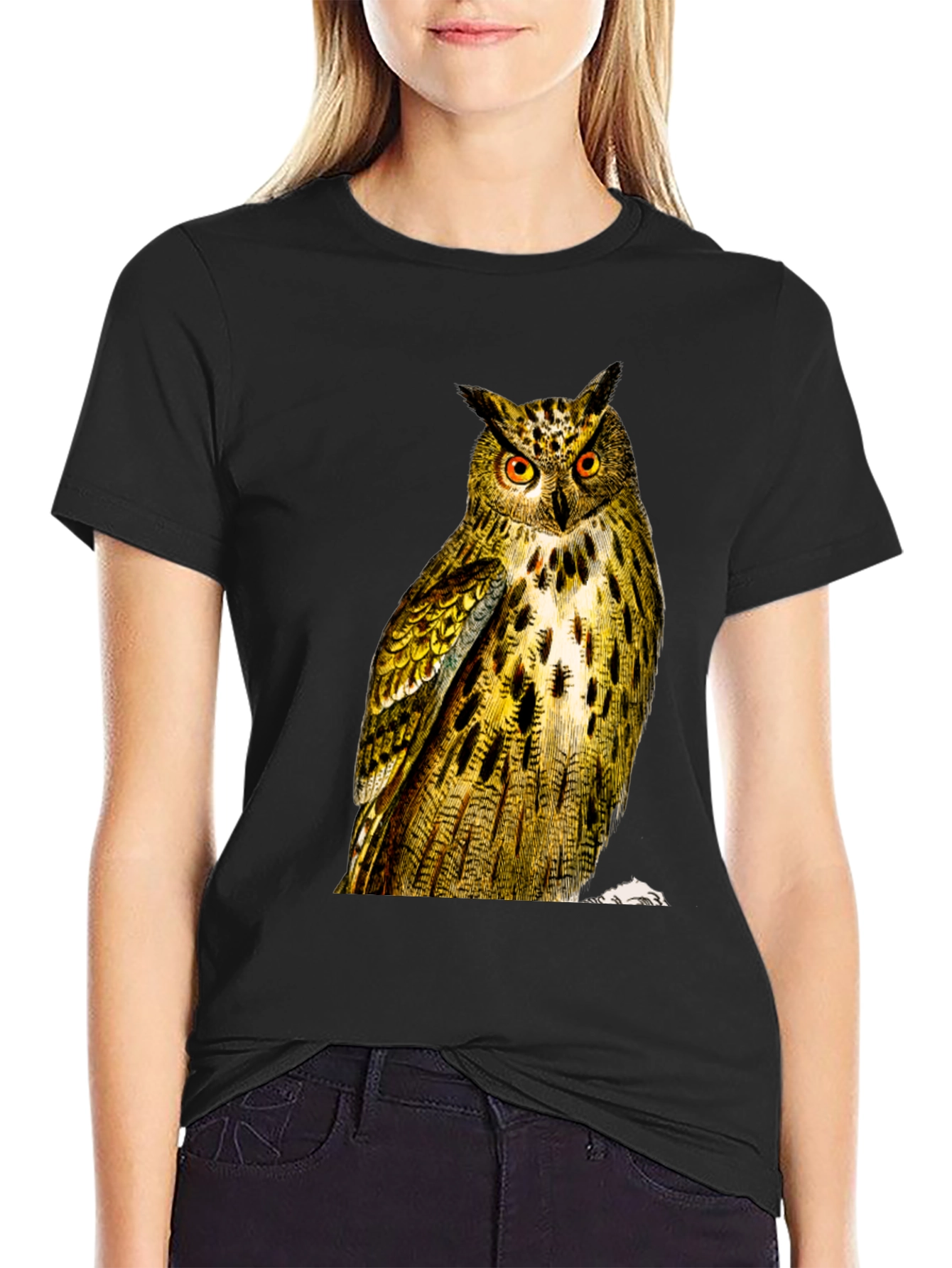 Owl Graphic Print Mens Black T-Shirt