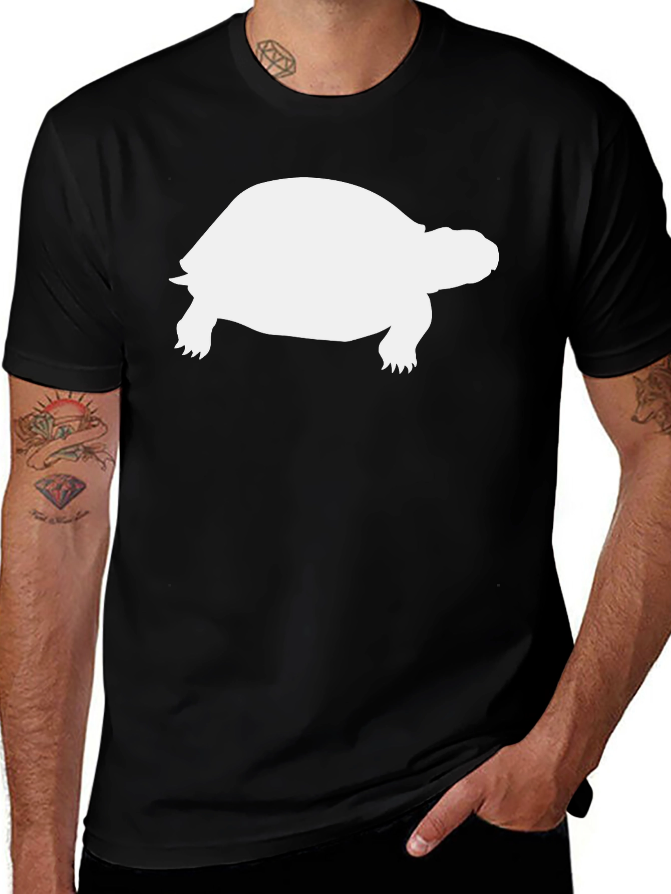 Turtle Graphic Tee - Black Cotton Blend Shirt