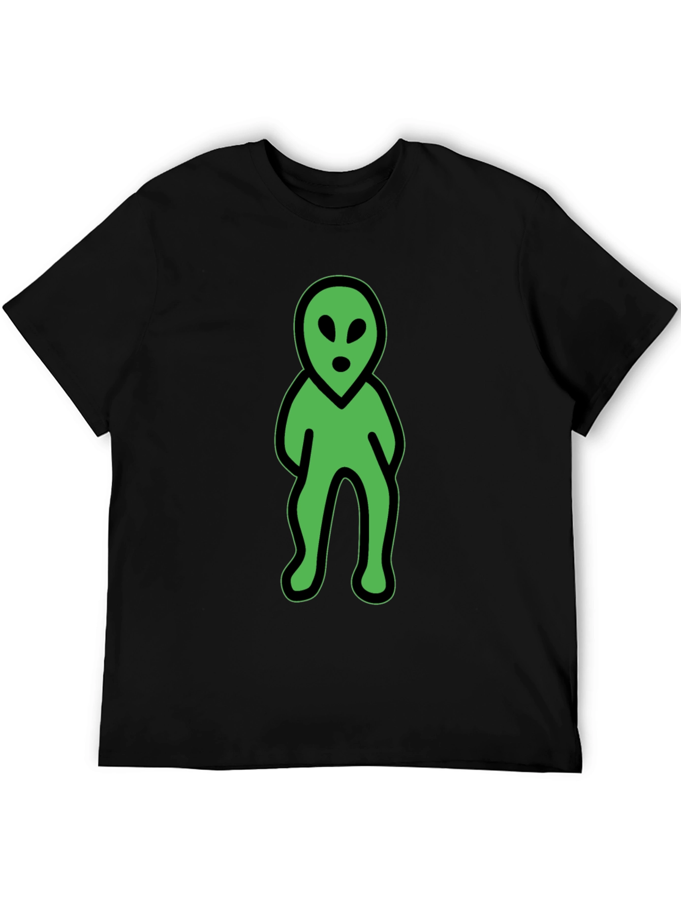 Green Alien Graphic Tee - Black Cotton Blend Shirt