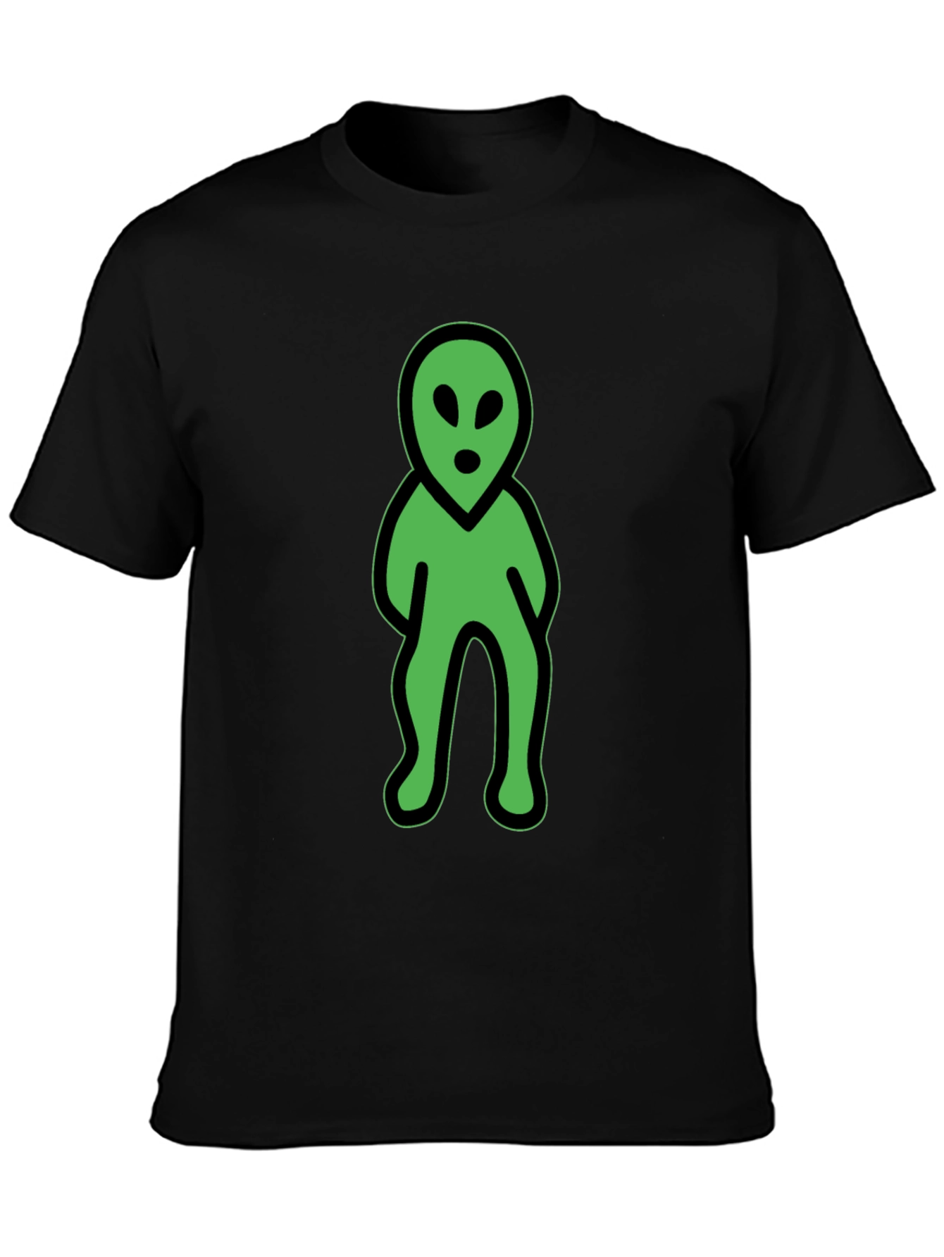 Green Alien Graphic Tee - Black Cotton Blend Shirt