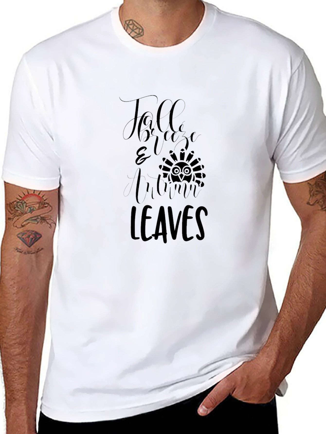 Fall Breeze & Autumn Leaves Black T-Shirt