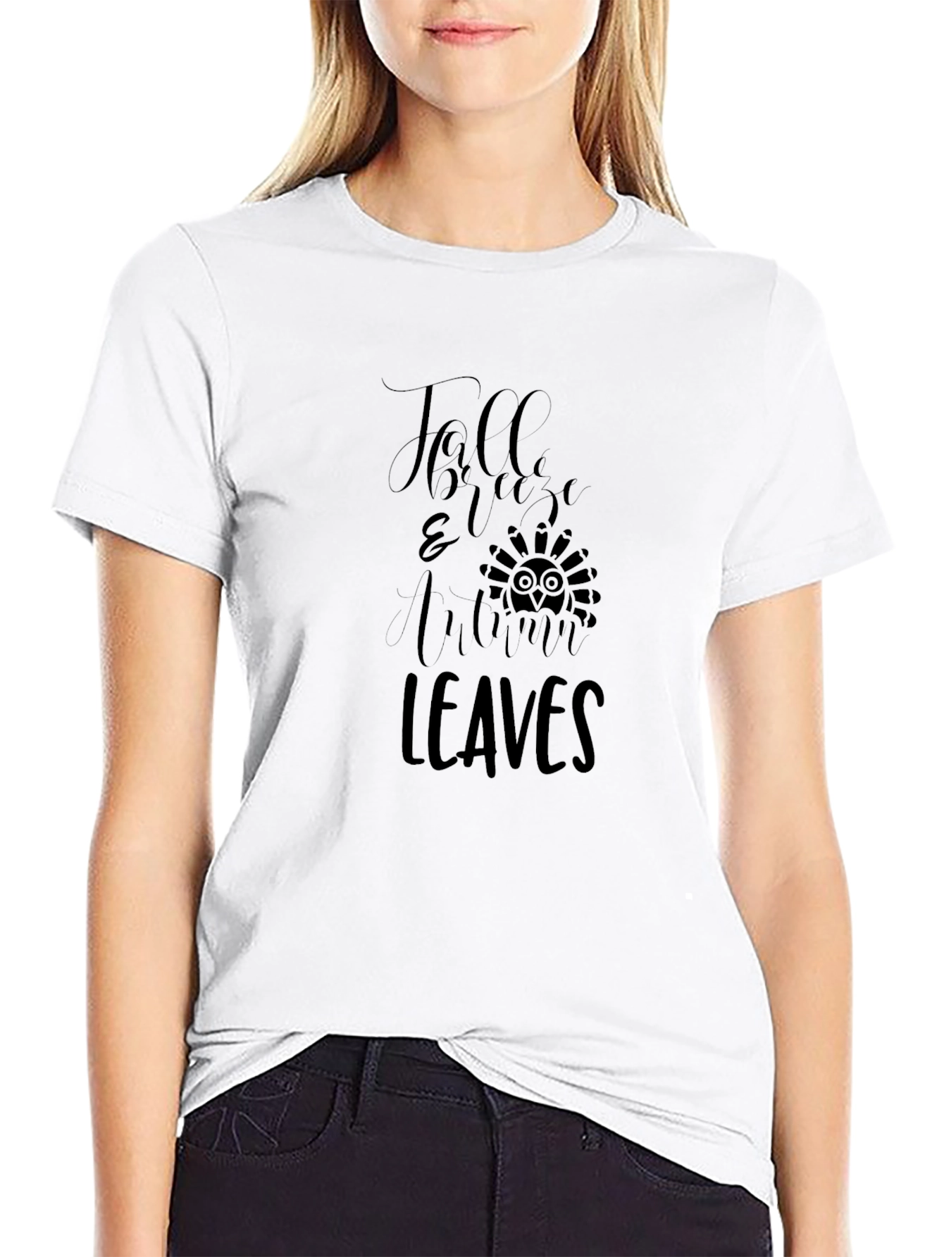 Fall Breeze & Autumn Leaves Black T-Shirt