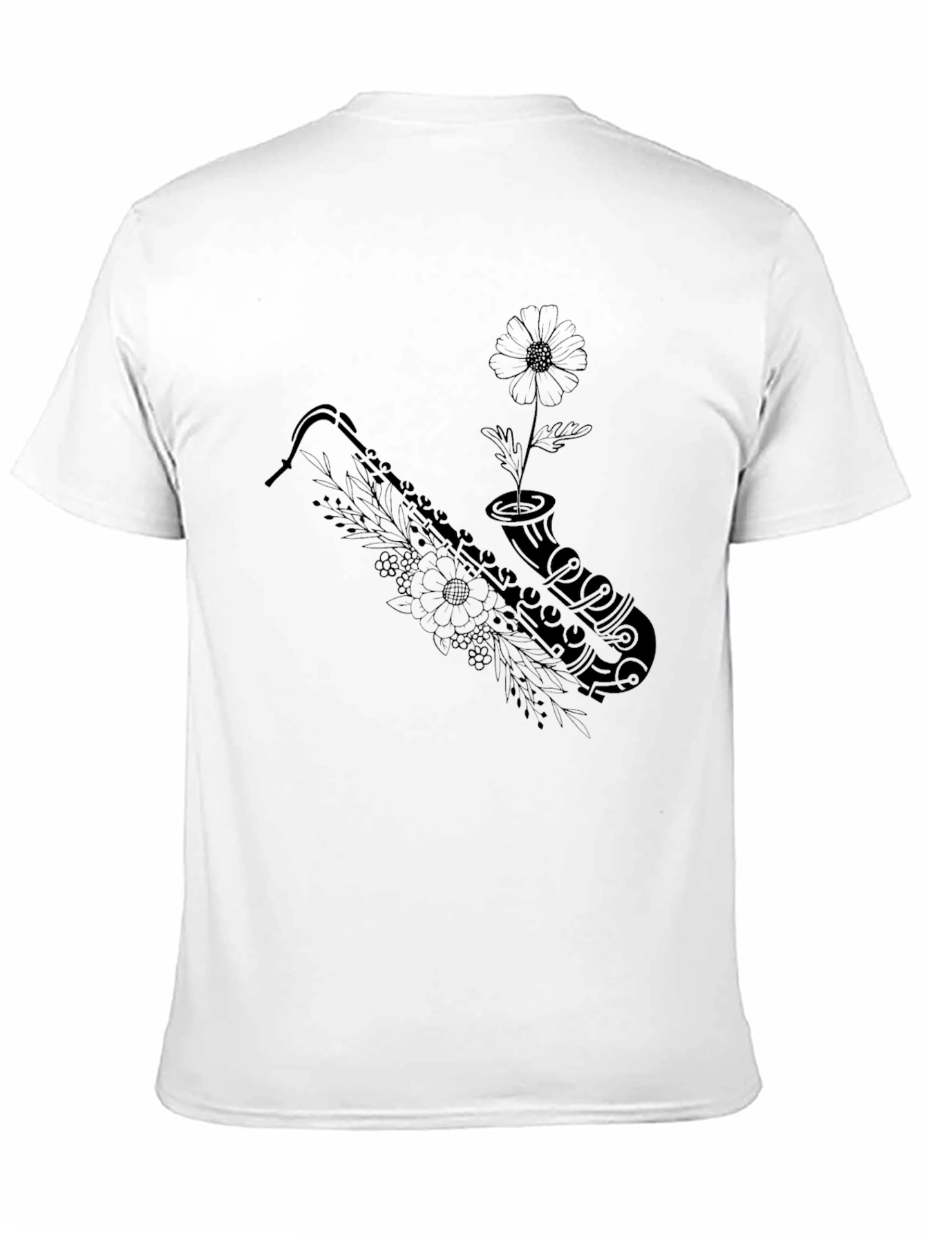 Saxophone Flower Graphic Tee - Black Casual Top