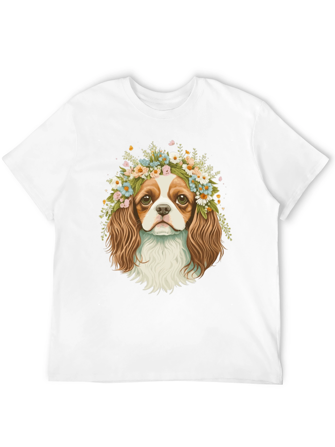 Dog with Flower Crown Black T-Shirt