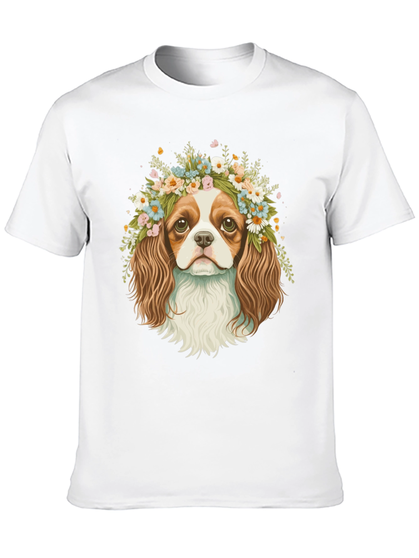 Dog with Flower Crown Black T-Shirt