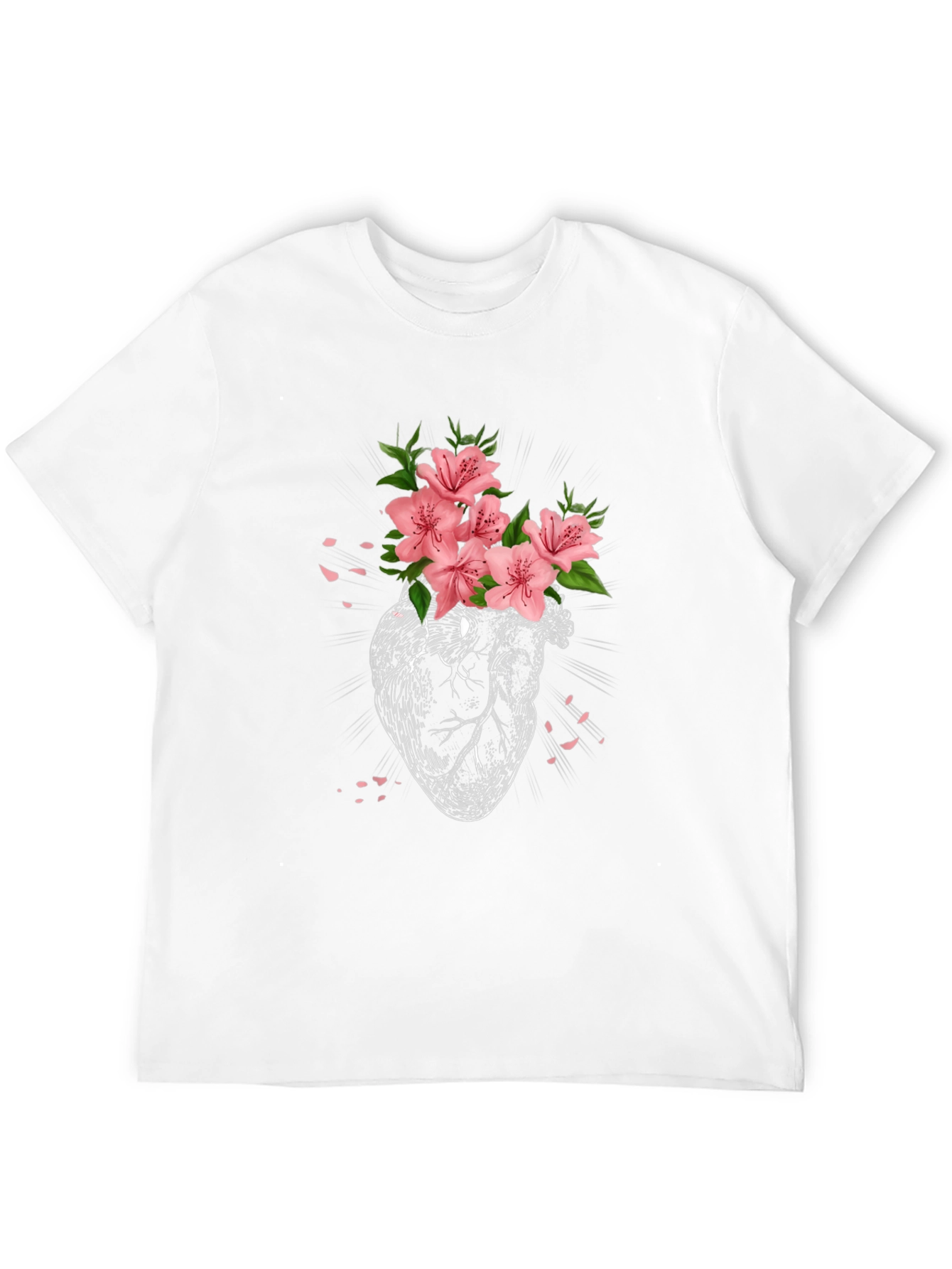 Floral Heart Graphic Tee - Black Cotton T-Shirt