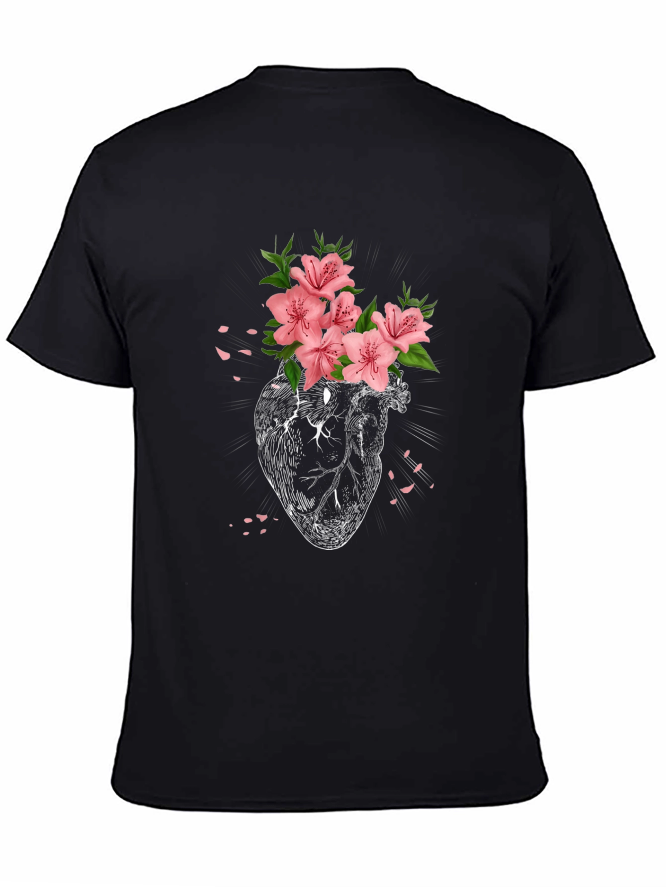 Floral Heart Graphic Tee - Black Cotton T-Shirt