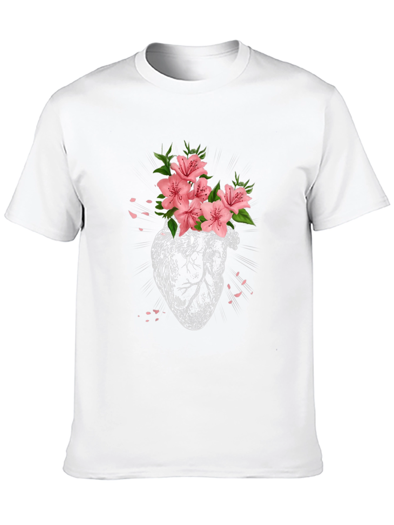 Floral Heart Graphic Tee - Black Cotton T-Shirt