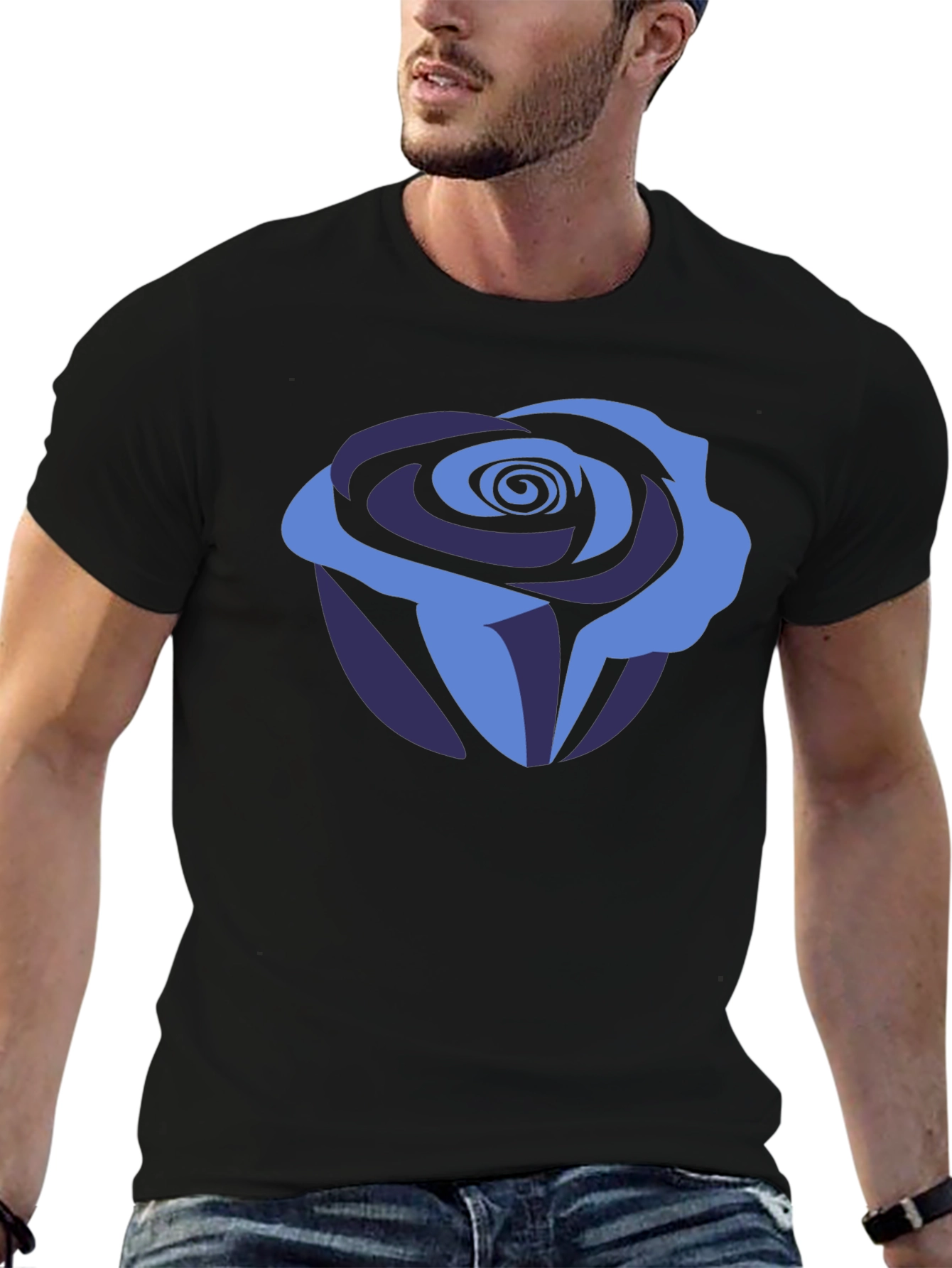 Blue Rose Graphic Tee - Stylish Mens T-Shirt