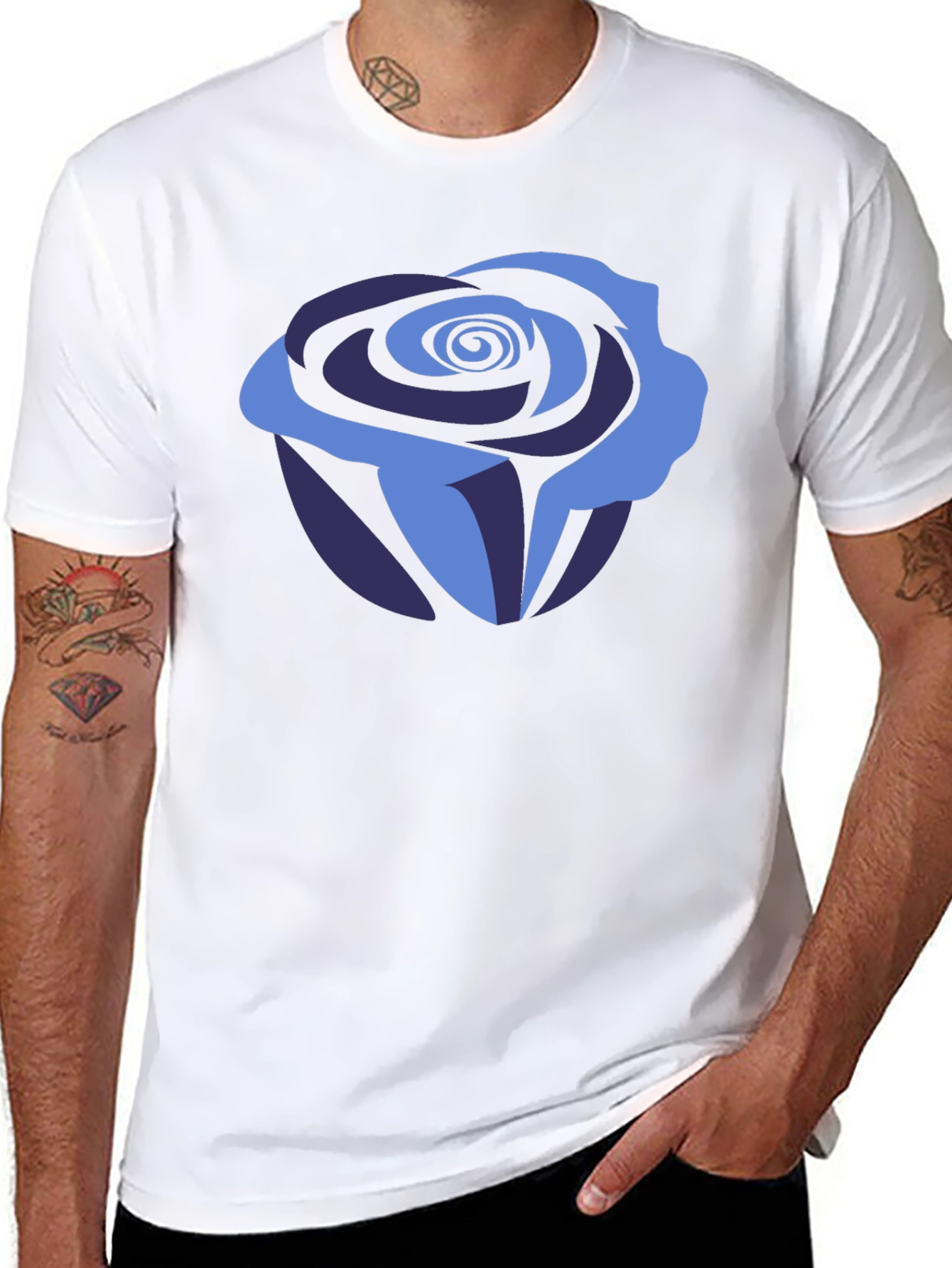 Blue Rose Graphic Tee - Stylish Mens T-Shirt