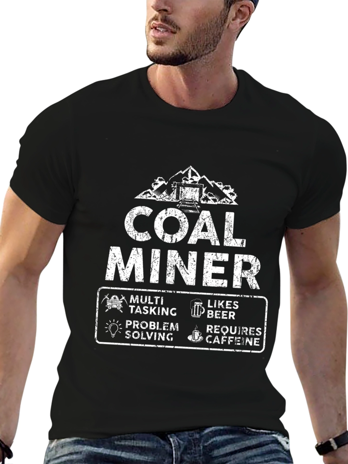 Coal Miner T-Shirt - Multi-Tasking Likes Beer Needs Caffeine