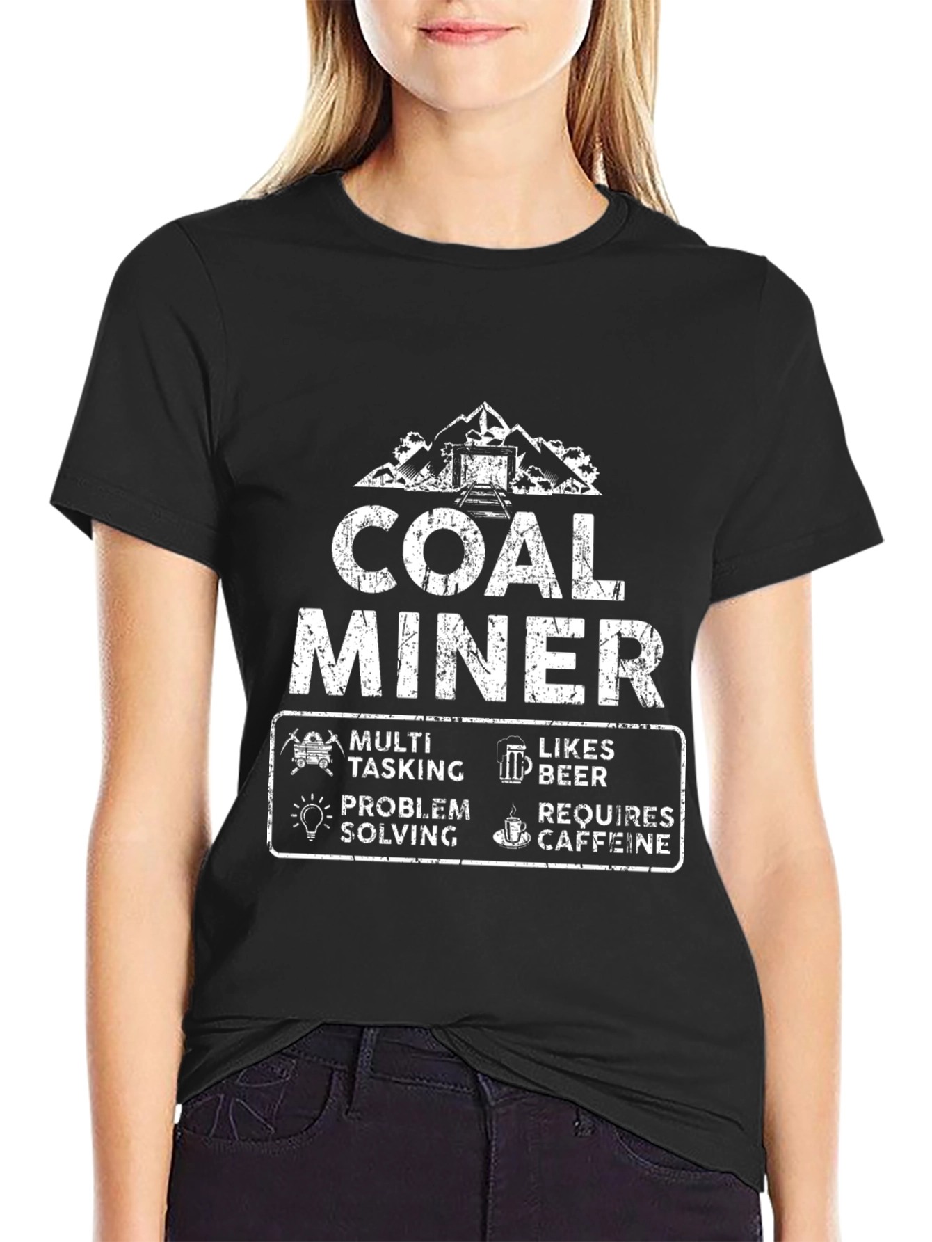 Coal Miner T-Shirt - Multi-Tasking Likes Beer Needs Caffeine