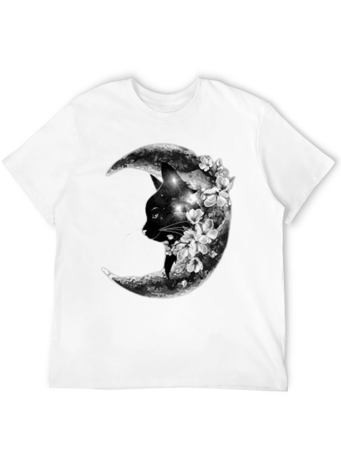 Cat Moon Floral Black T-Shirt