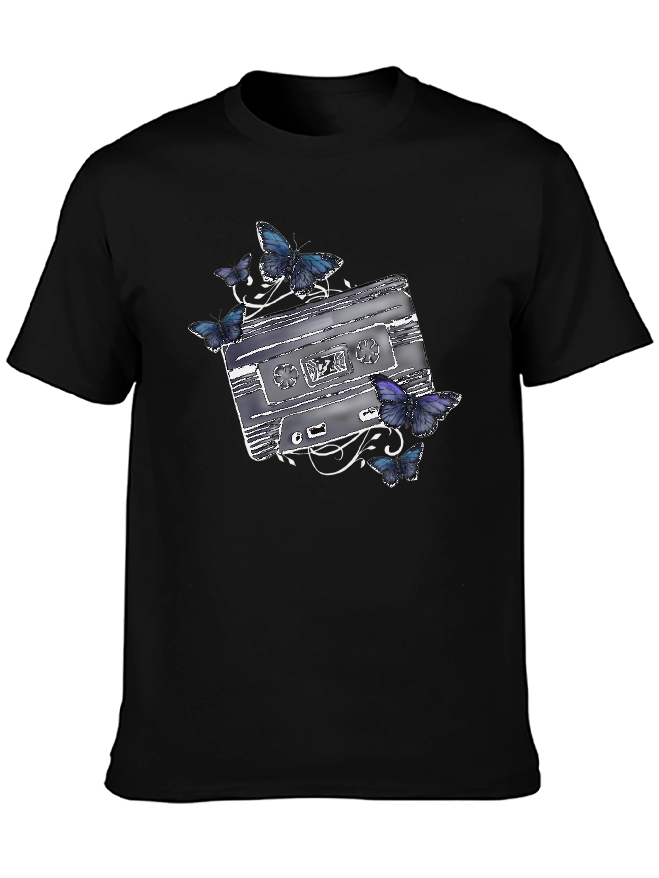 Retro Cassette & Butterfly Graphic T-Shirt