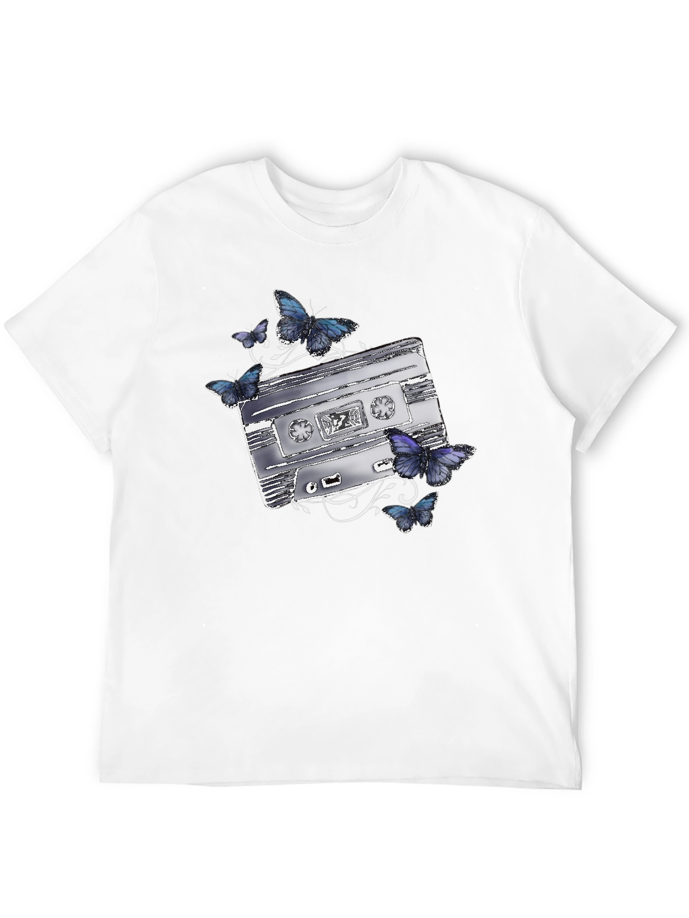 Retro Cassette & Butterfly Graphic T-Shirt