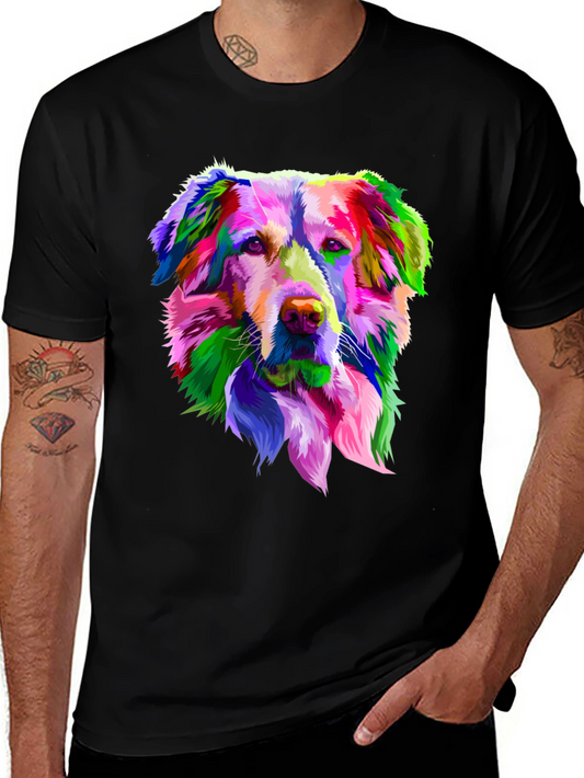Colorful Dog Graphic Black T-Shirt