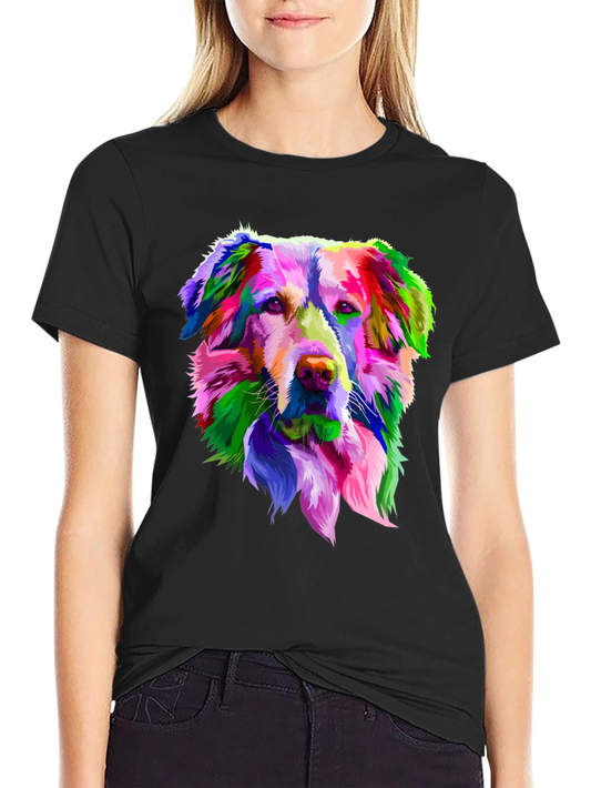 Colorful Dog Graphic Black T-Shirt