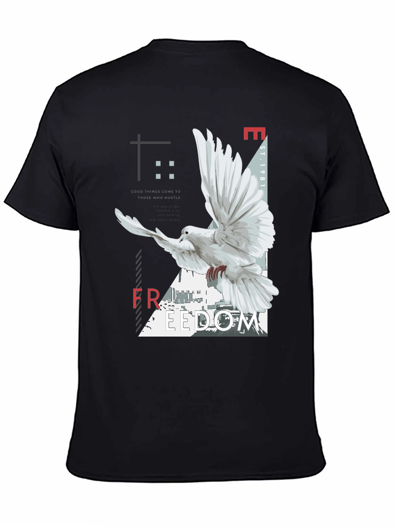 Freedom Dove Graphic Tee - Black Cotton Blend T-Shirt