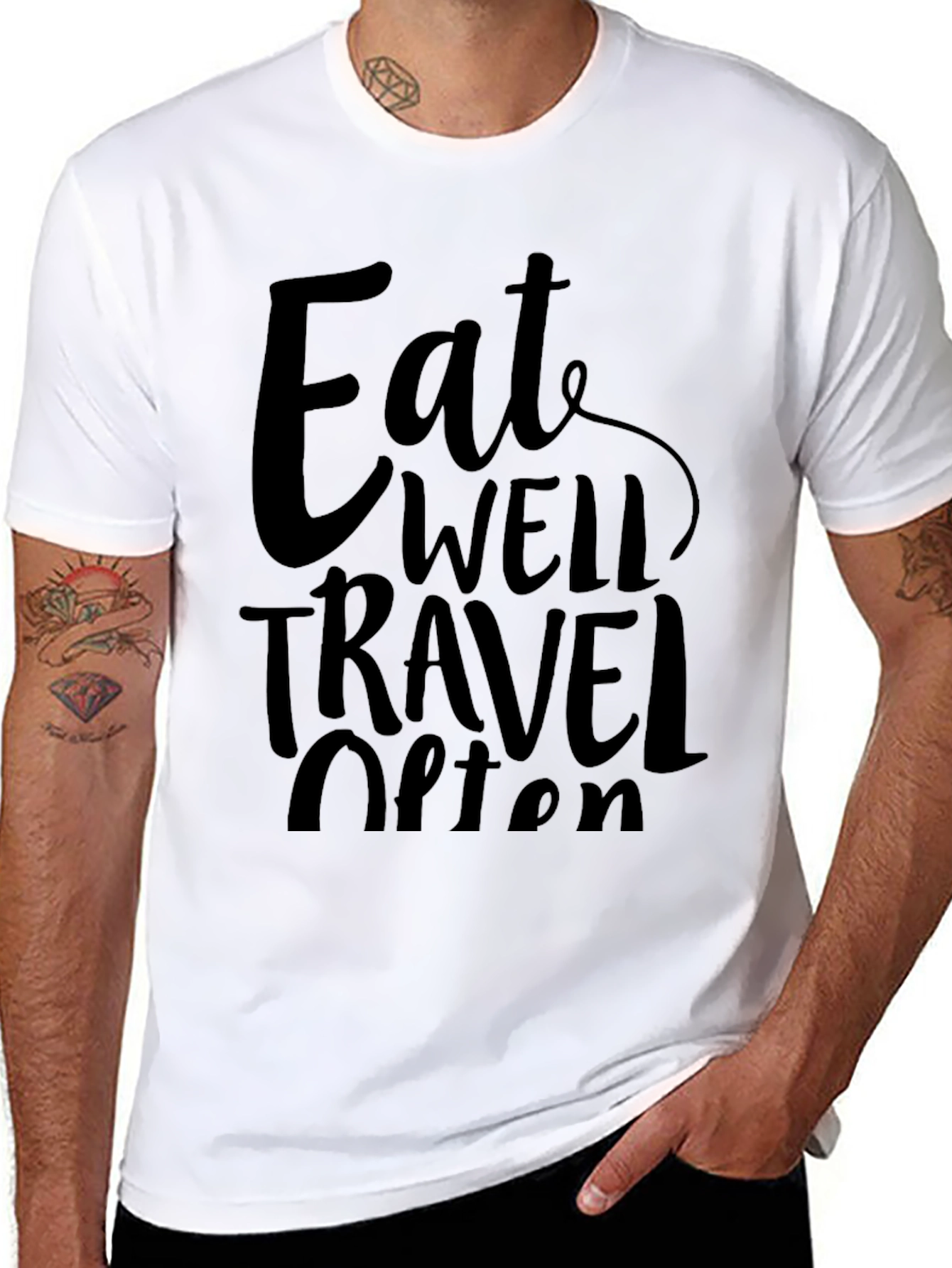 Eat Well Travel Often Black Graphic Tee Shirt