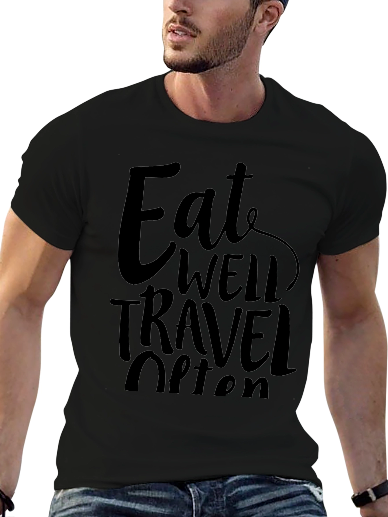 Eat Well Travel Often Black Graphic Tee Shirt