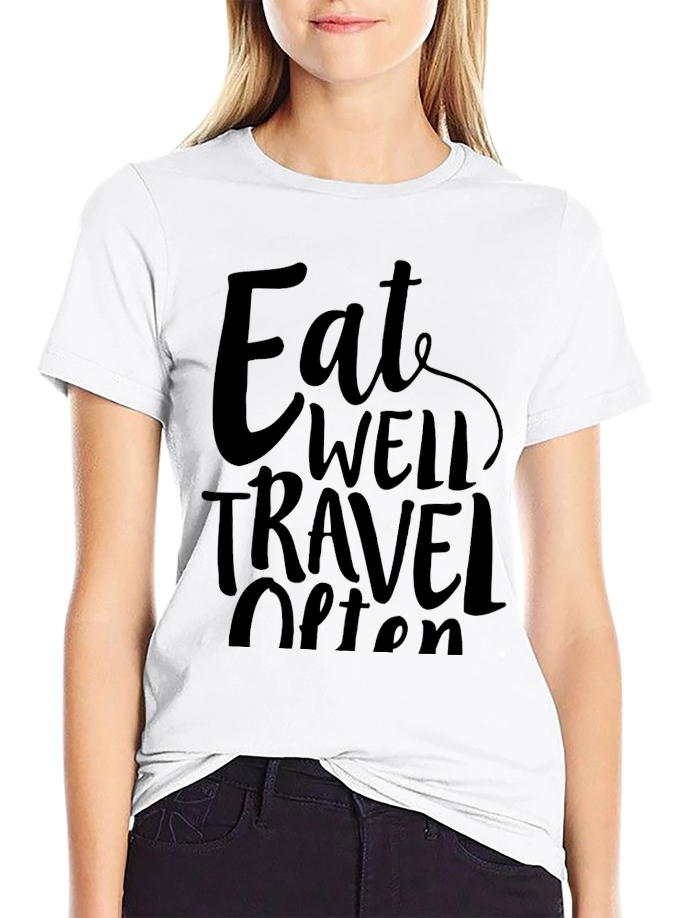 Eat Well Travel Often Black Graphic Tee Shirt