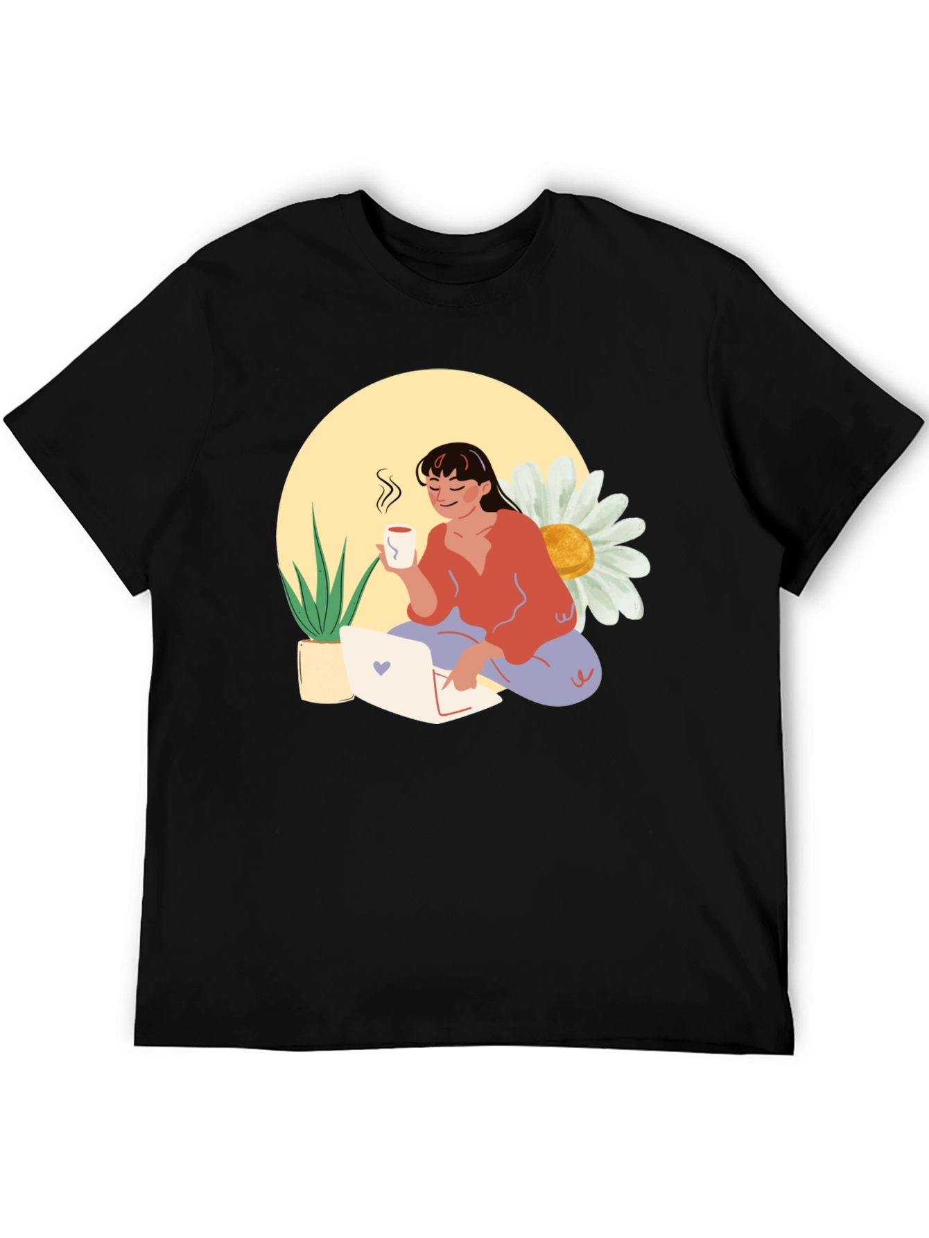 Woman with Coffee Graphic Tee - Black