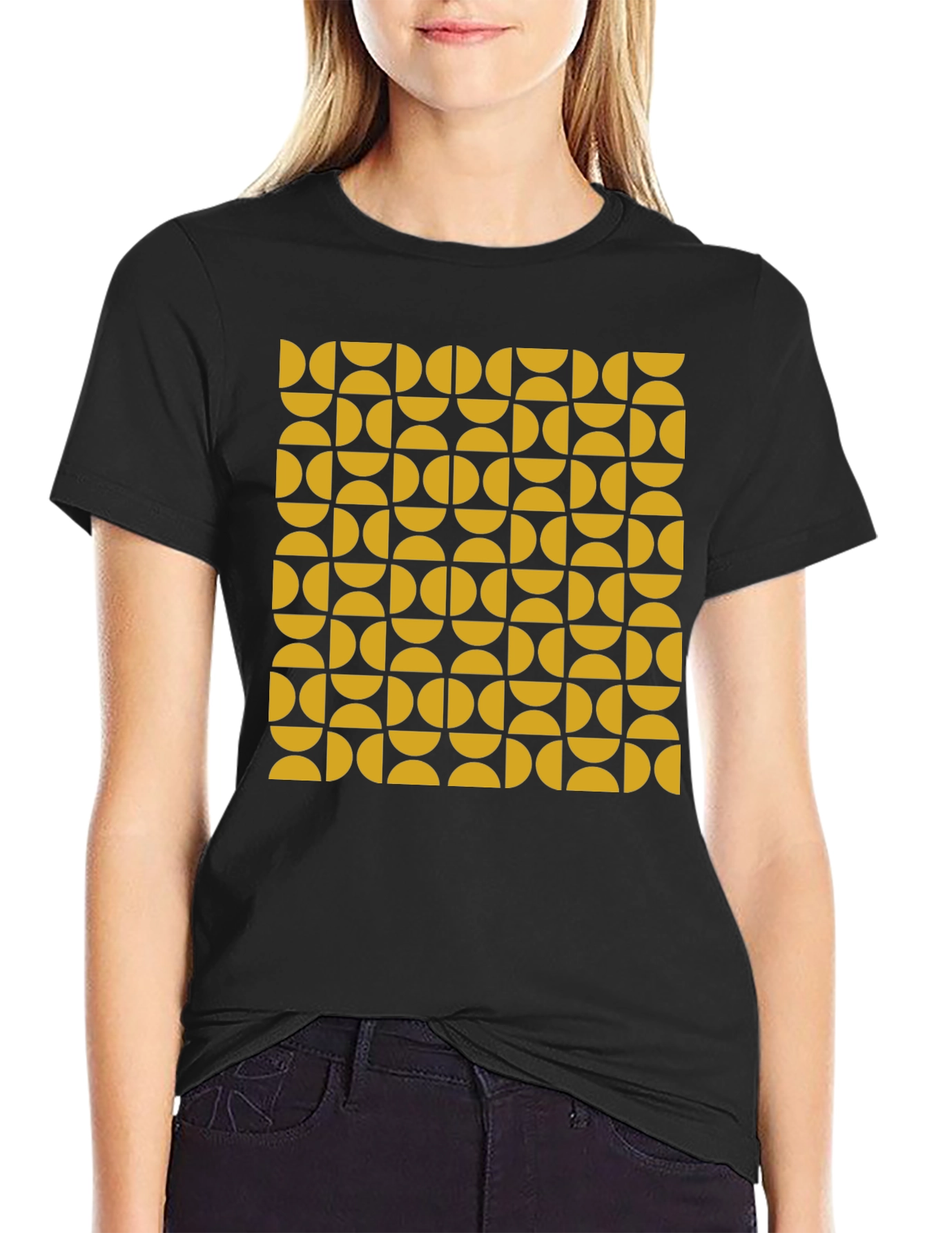 Retro Geometric Pattern Tee - Mustard & Black