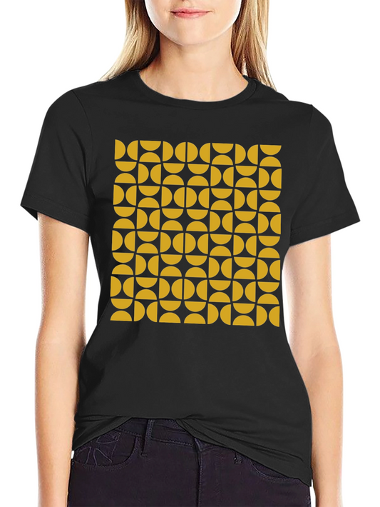 Retro Geometric Pattern Tee - Mustard & Black