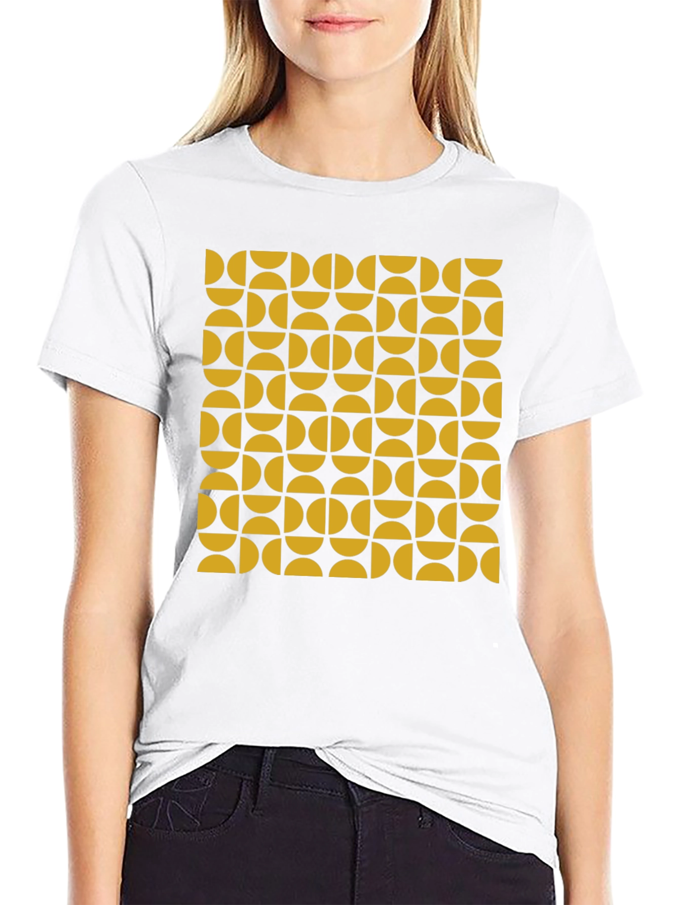 Retro Geometric Pattern Tee - Mustard & Black