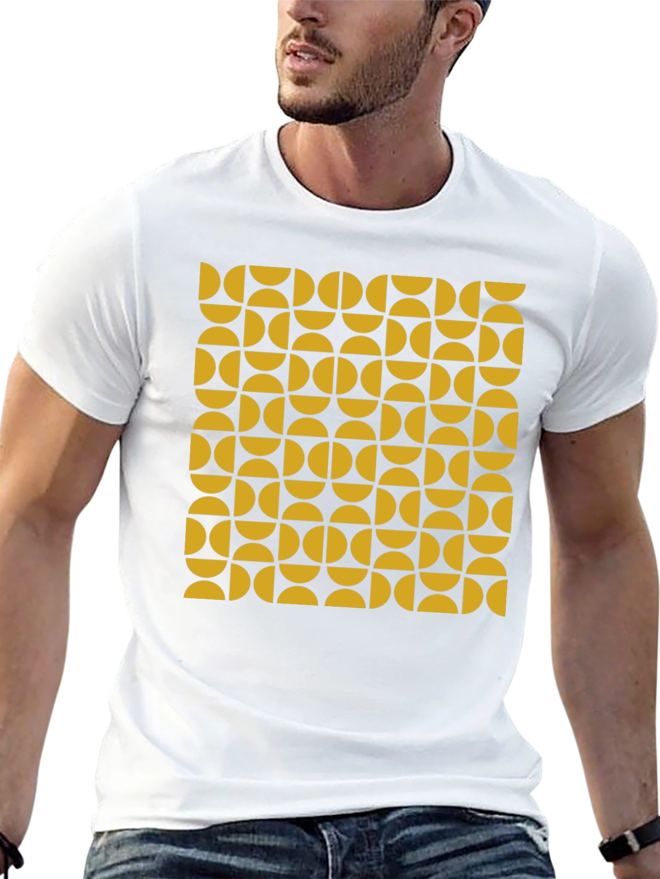 Retro Geometric Pattern Tee - Mustard & Black