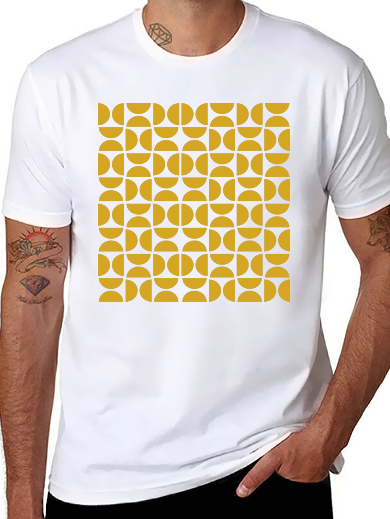 Retro Geometric Pattern Tee - Mustard & Black