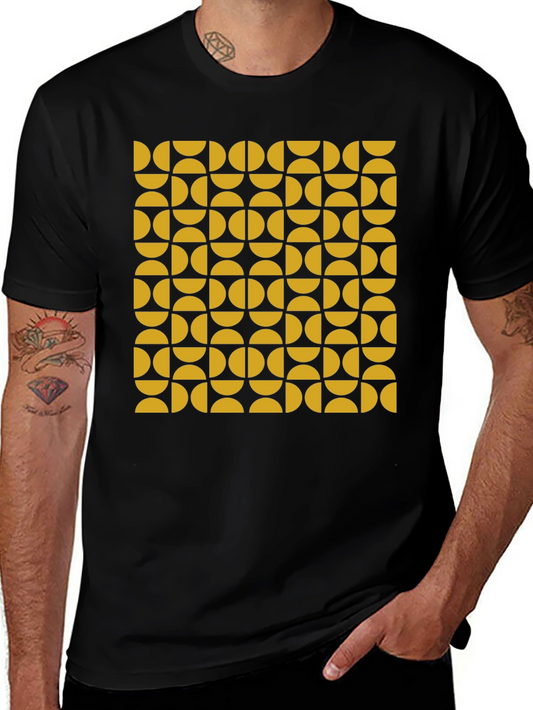 Retro Geometric Pattern Tee - Mustard & Black