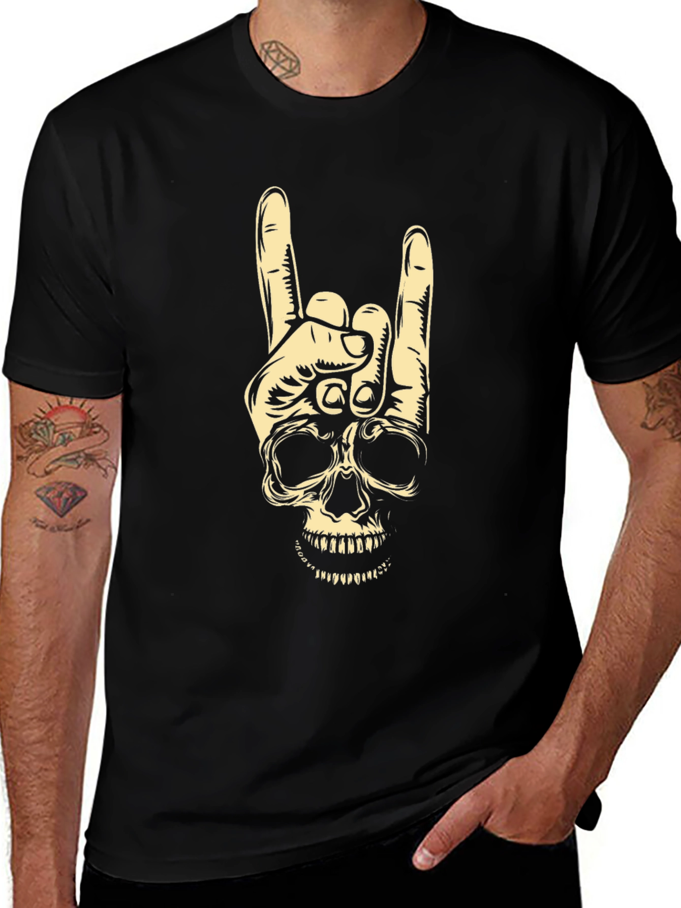 Rock On Skull Graphic Tee - Black