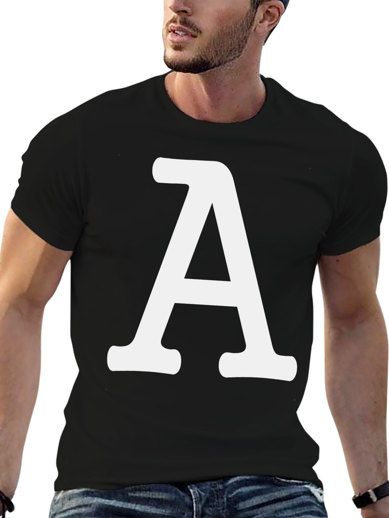 Bold Initial A Graphic Tee - Casual Cotton T-Shirt
