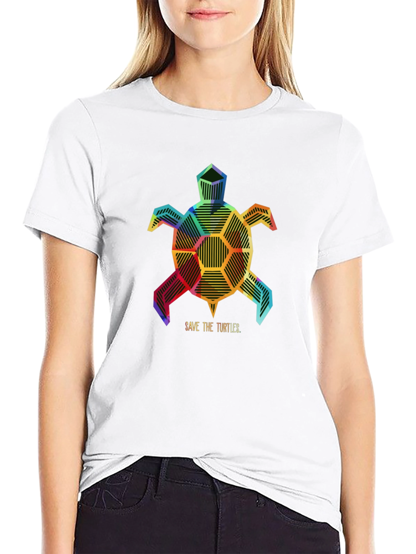 Geometric Turtle Save Turtles Graphic Tee - Black